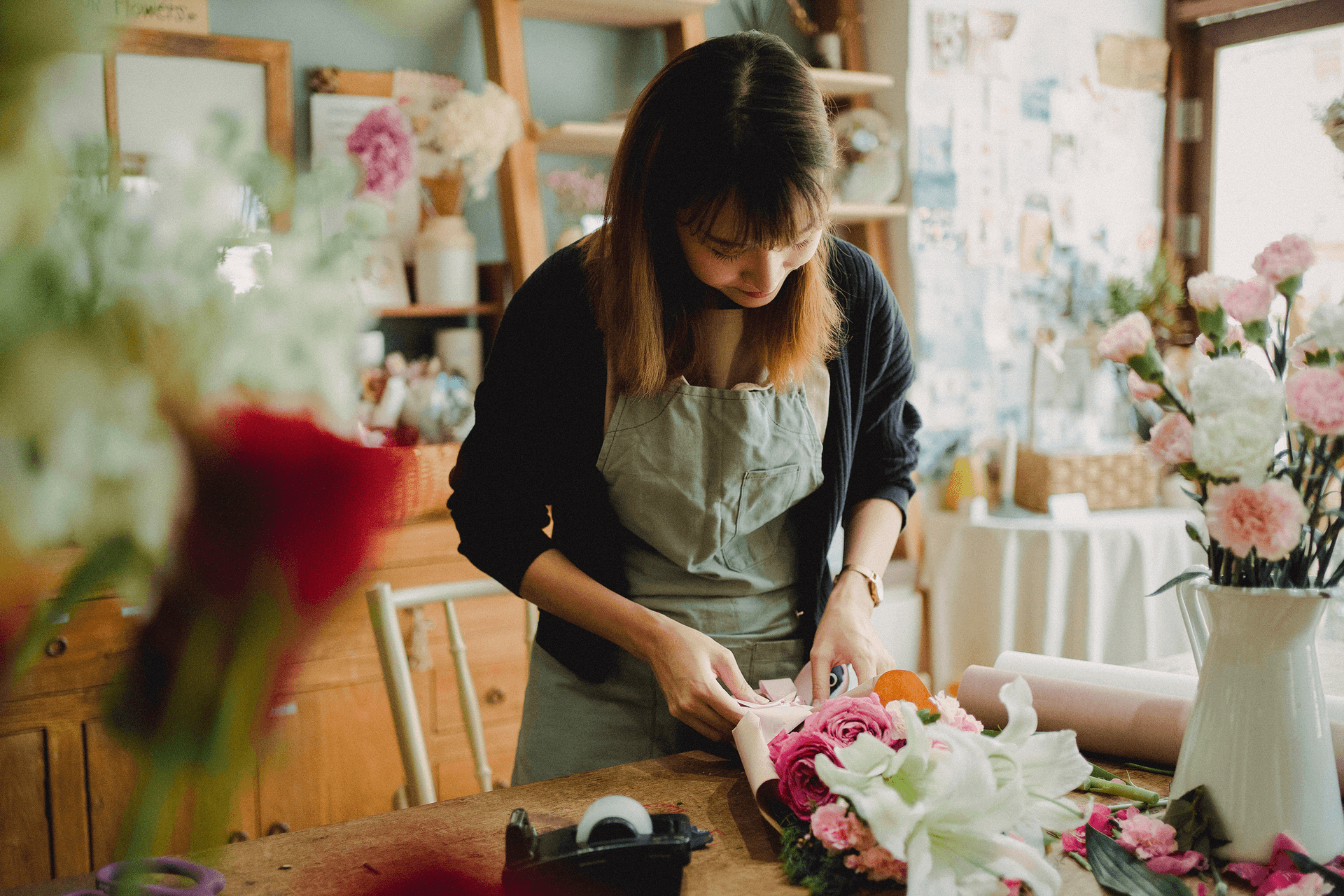 woman working in a flower shop